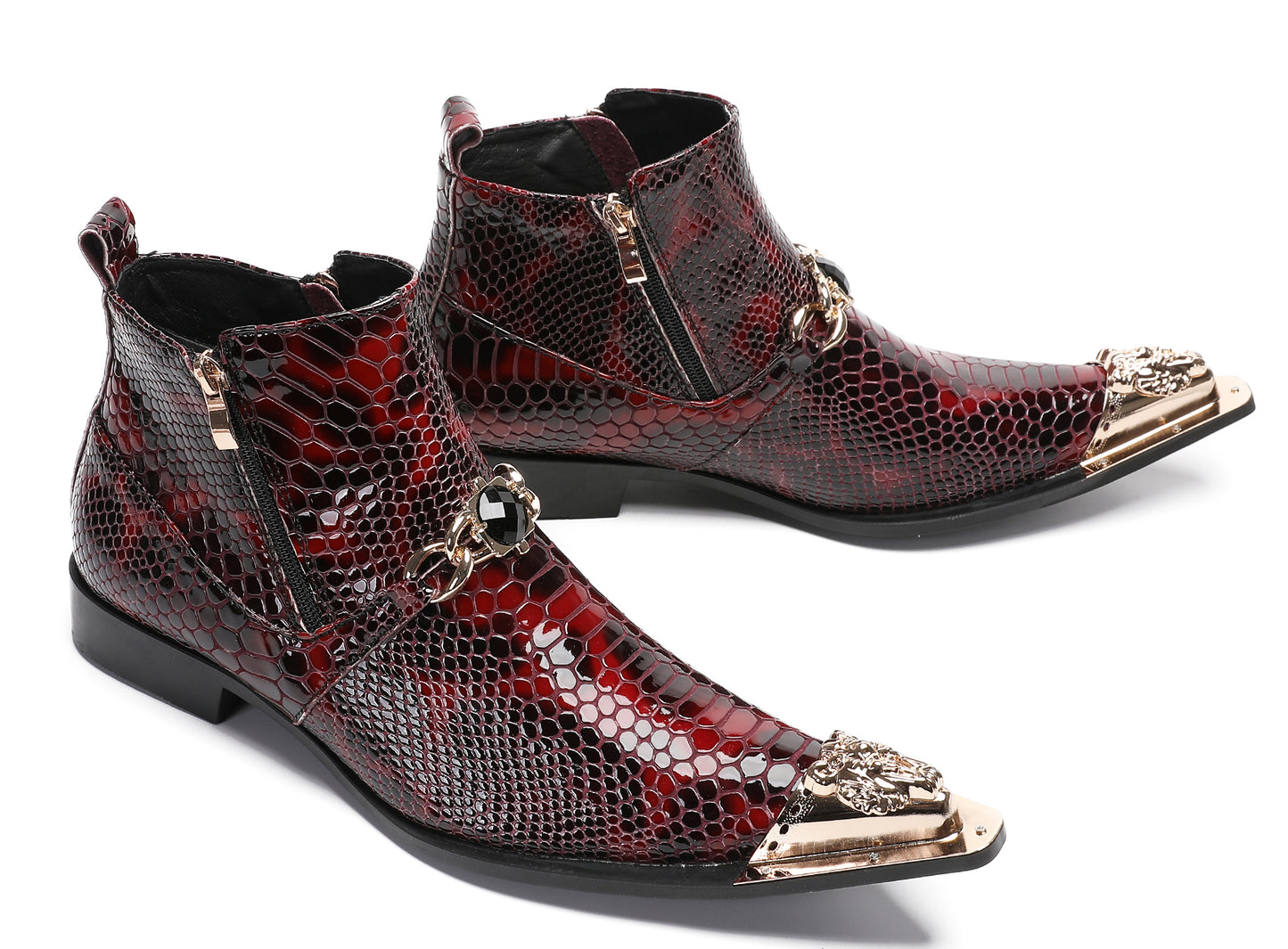 Mens Party Red Dress Casual Bead Double Zippers Ankle Western Boots