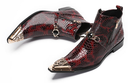 Mens Party Red Dress Casual Bead Double Zippers Ankle Western Boots