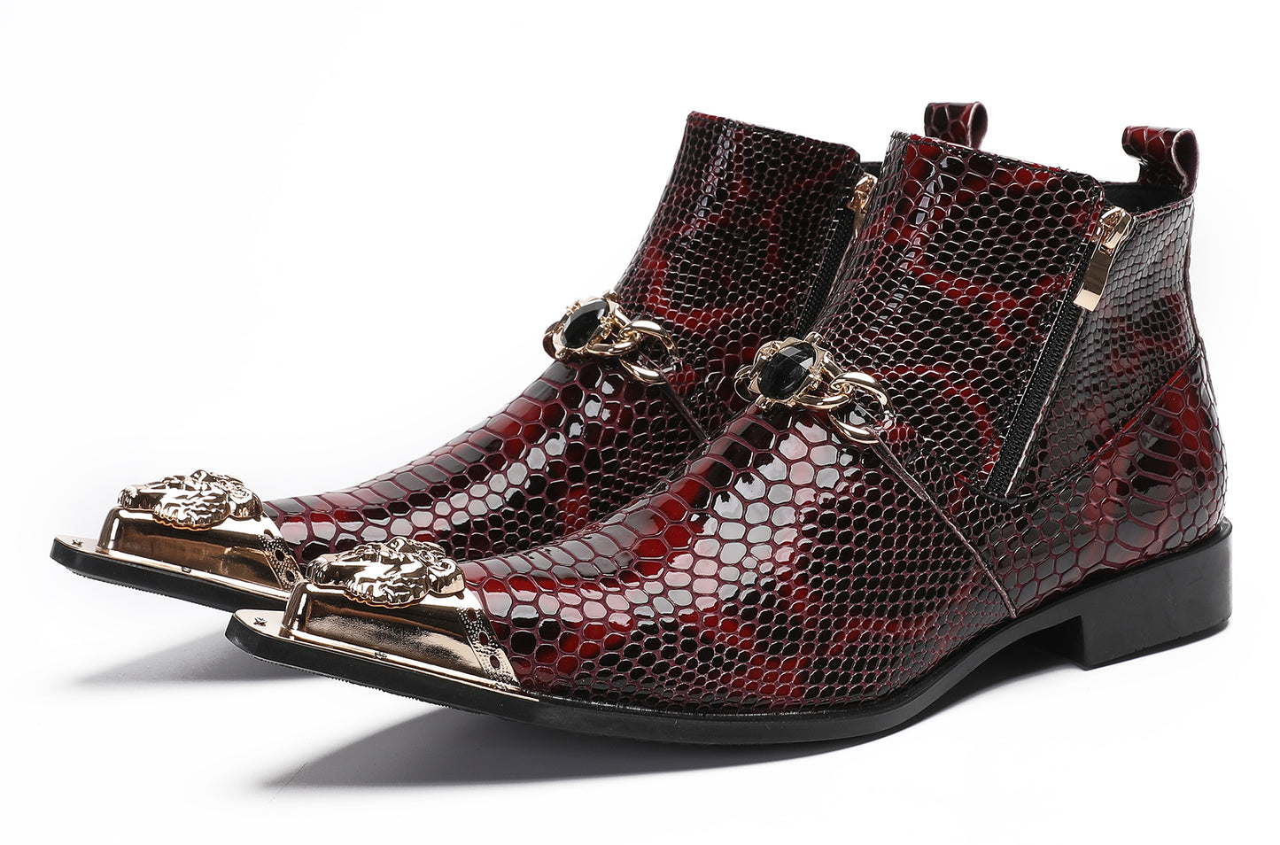 Mens Party Red Dress Casual Bead Double Zippers Ankle Western Boots