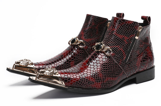 Mens Party Red Dress Casual Bead Double Zippers Ankle Western Boots