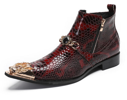 Mens Party Red Dress Casual Bead Double Zippers Ankle Western Boots