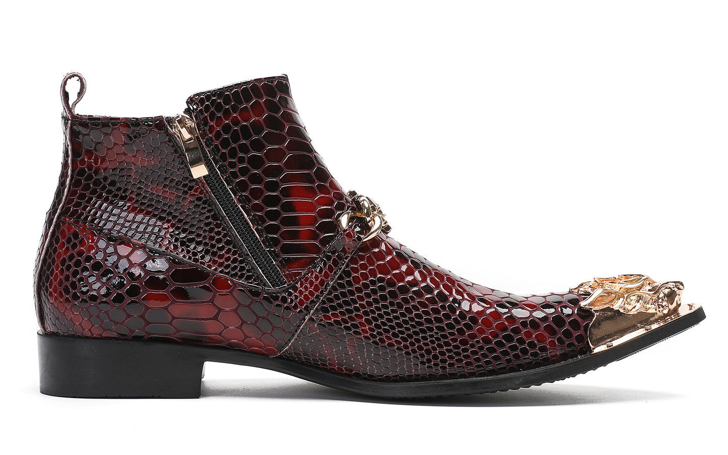 Mens Party Red Dress Casual Bead Double Zippers Ankle Western Boots