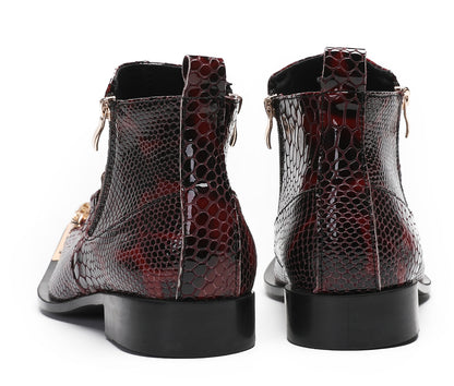 Mens Party Red Dress Casual Bead Double Zippers Ankle Western Boots