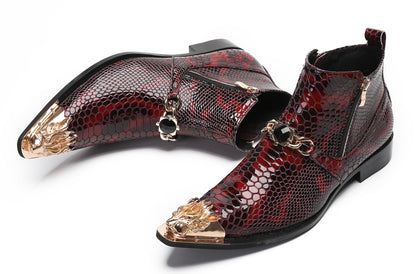 Mens Party Red Dress Casual Bead Double Zippers Ankle Western Boots
