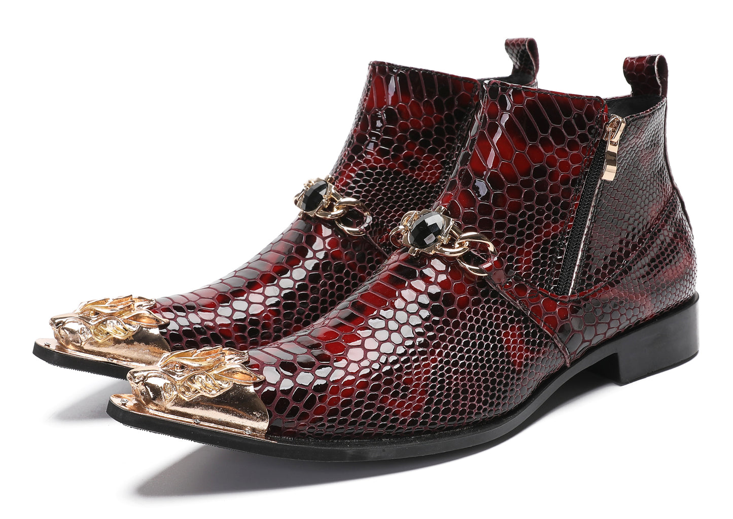 Mens Party Red Dress Casual Bead Double Zippers Ankle Western Boots