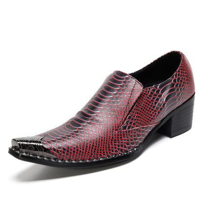 Mens Top-Grain Leather Metal Pointed Toe Two-Ton Western Loafers