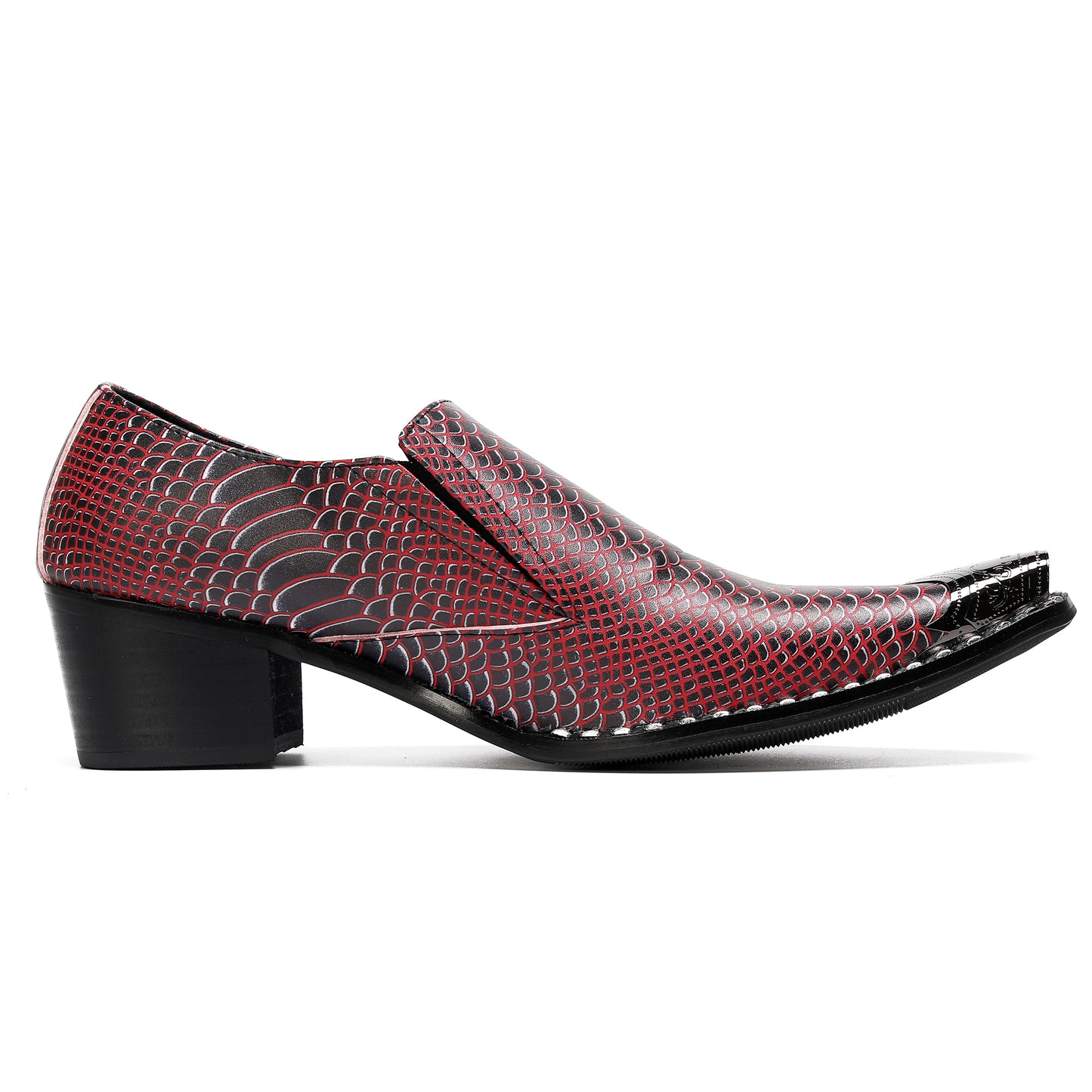 Mens Top-Grain Leather Metal Pointed Toe Two-Ton Western Loafers