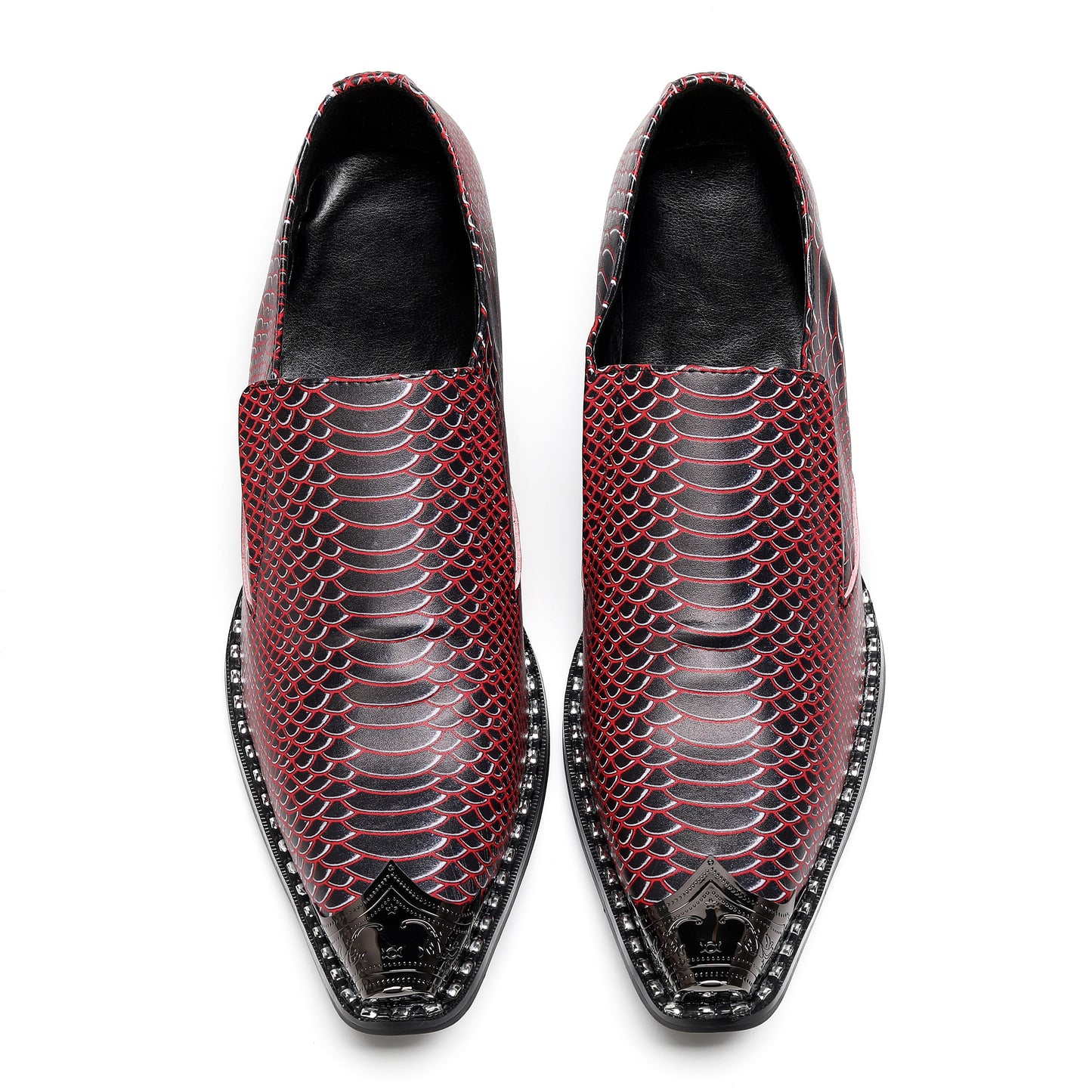 Mens Top-Grain Leather Metal Pointed Toe Two-Ton Western Loafers