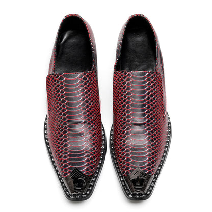 Mens Top-Grain Leather Metal Pointed Toe Two-Ton Western Loafers