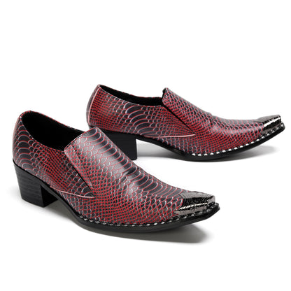 Mens Top-Grain Leather Metal Pointed Toe Two-Ton Western Loafers