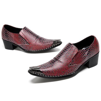 Mens Top-Grain Leather Metal Pointed Toe Two-Ton Western Loafers