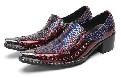 Mens Metal Pointed Toe Studded Detail Chunky Heel Western Loafers