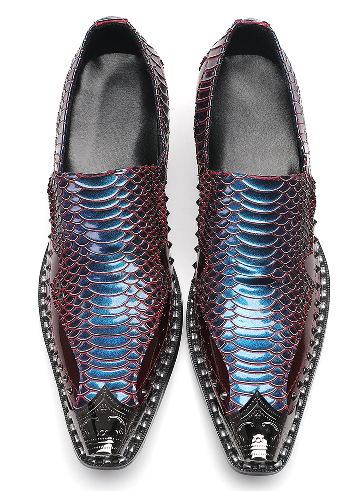 Mens Metal Pointed Toe Studded Detail Chunky Heel Western Loafers