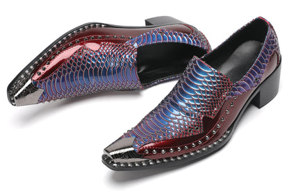 Mens Metal Pointed Toe Studded Detail Chunky Heel Western Loafers