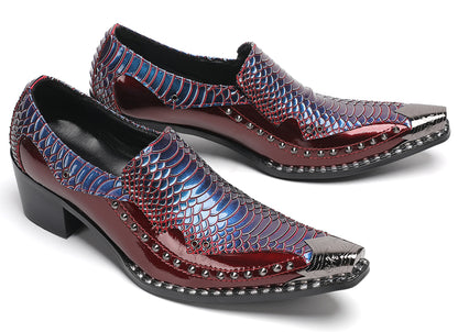 Mens Metal Pointed Toe Studded Detail Chunky Heel Western Loafers