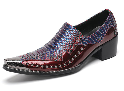 Mens Metal Pointed Toe Studded Detail Chunky Heel Western Loafers