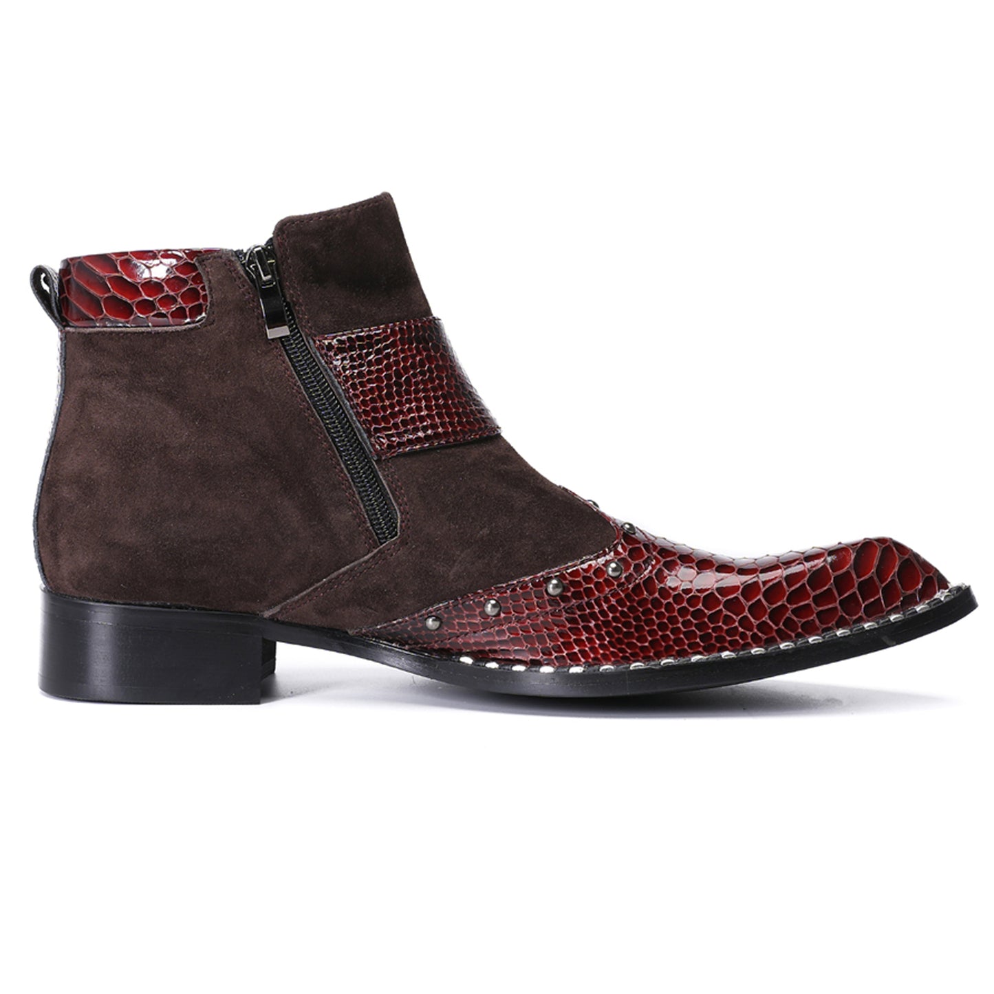 Mens Crocodile Embossed Leather Buckle Zip Ankle Boots