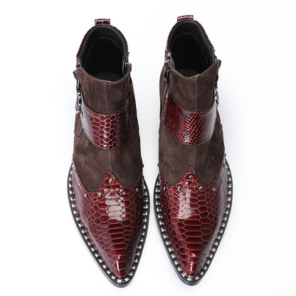 Mens Crocodile Embossed Leather Buckle Zip Ankle Boots