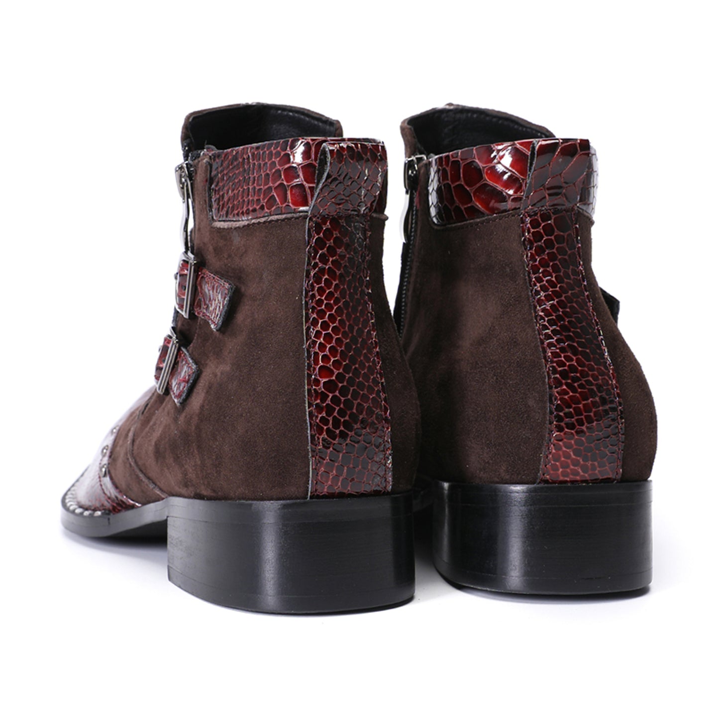 Mens Crocodile Embossed Leather Buckle Zip Ankle Boots