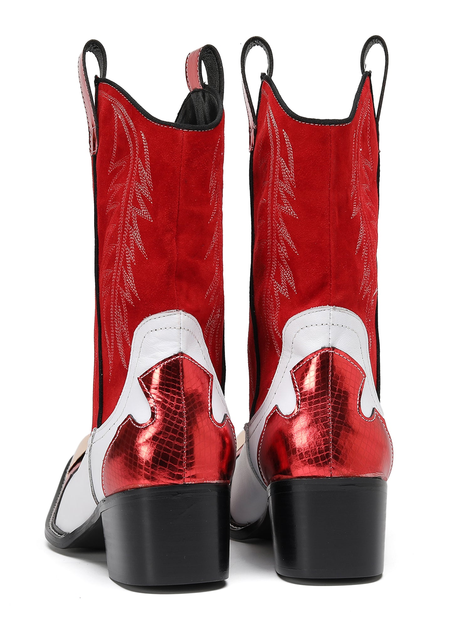 Mens Red-White Design Pull On Cowboy Western Boots
