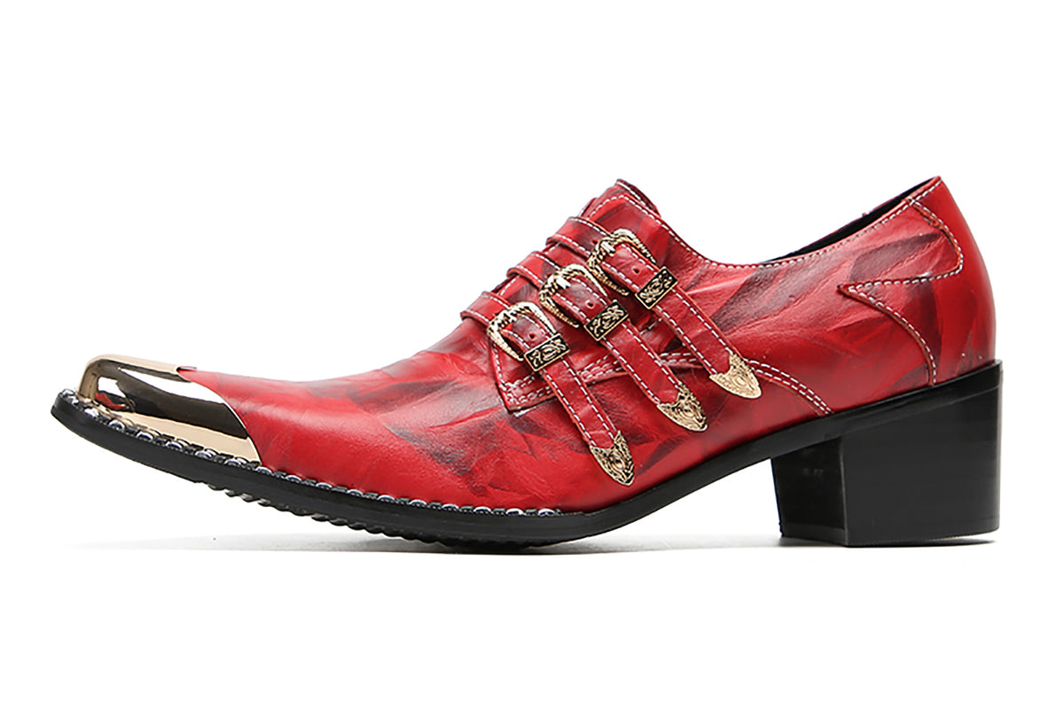 Mens Metal-Tip Toe Buttons Slip On Genuine Leather Western Loafers