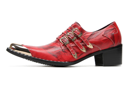 Mens Metal-Tip Toe Buttons Slip On Genuine Leather Western Loafers