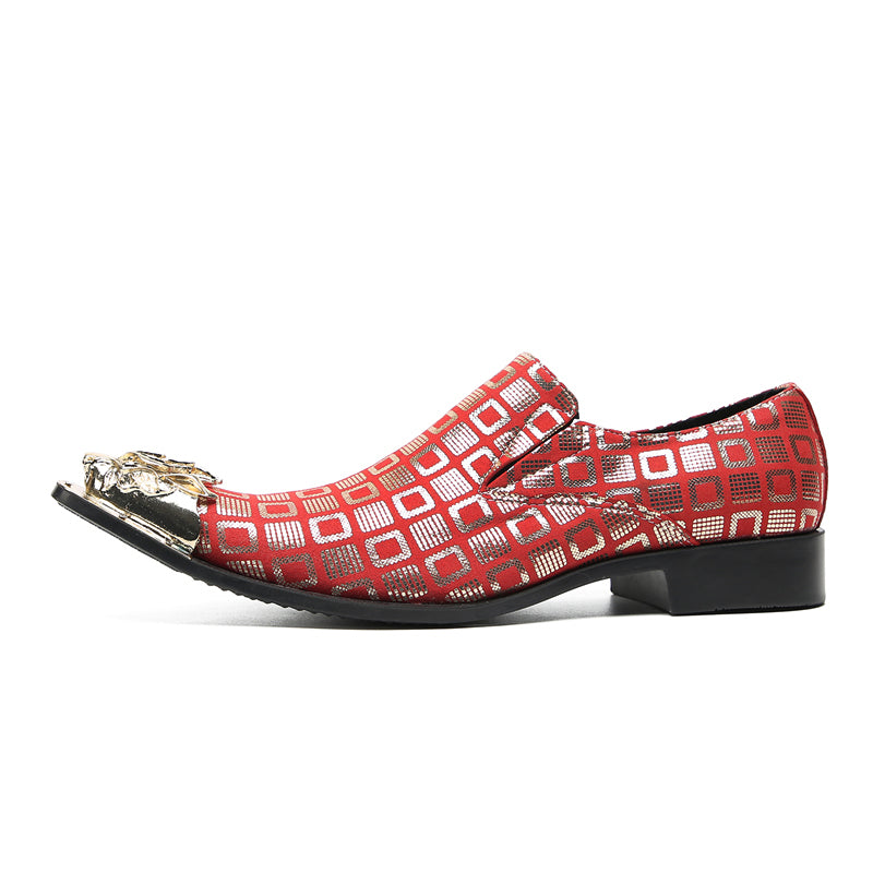 Mens Metal-Tip Pointed Toe Fashion Slip On Western Loafers