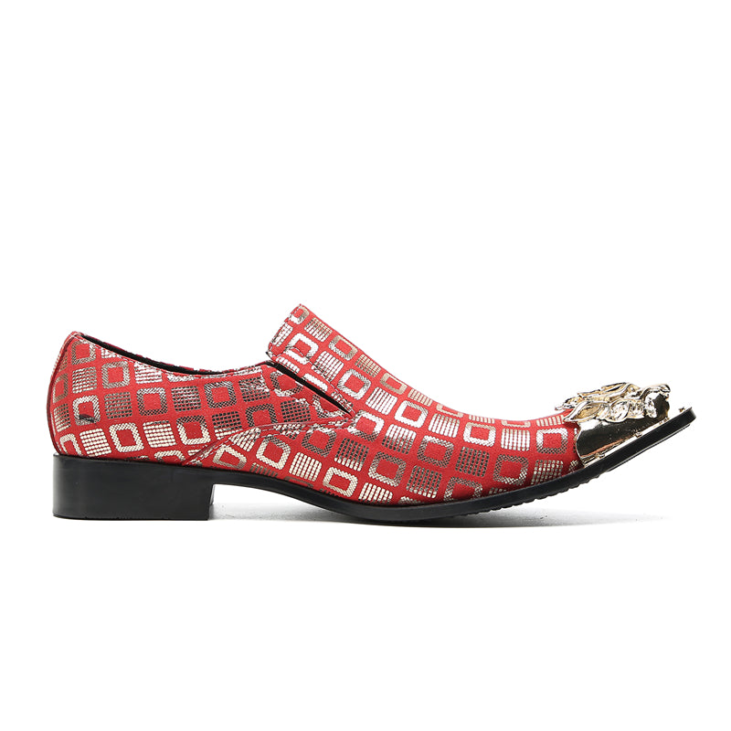 Mens Metal-Tip Pointed Toe Fashion Slip On Western Loafers