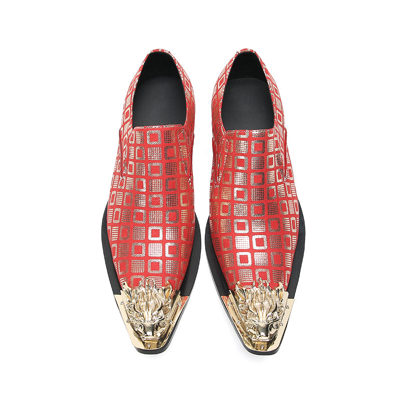 Mens Metal-Tip Pointed Toe Fashion Slip On Western Loafers