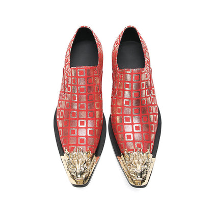 Mens Metal-Tip Pointed Toe Fashion Slip On Western Loafers