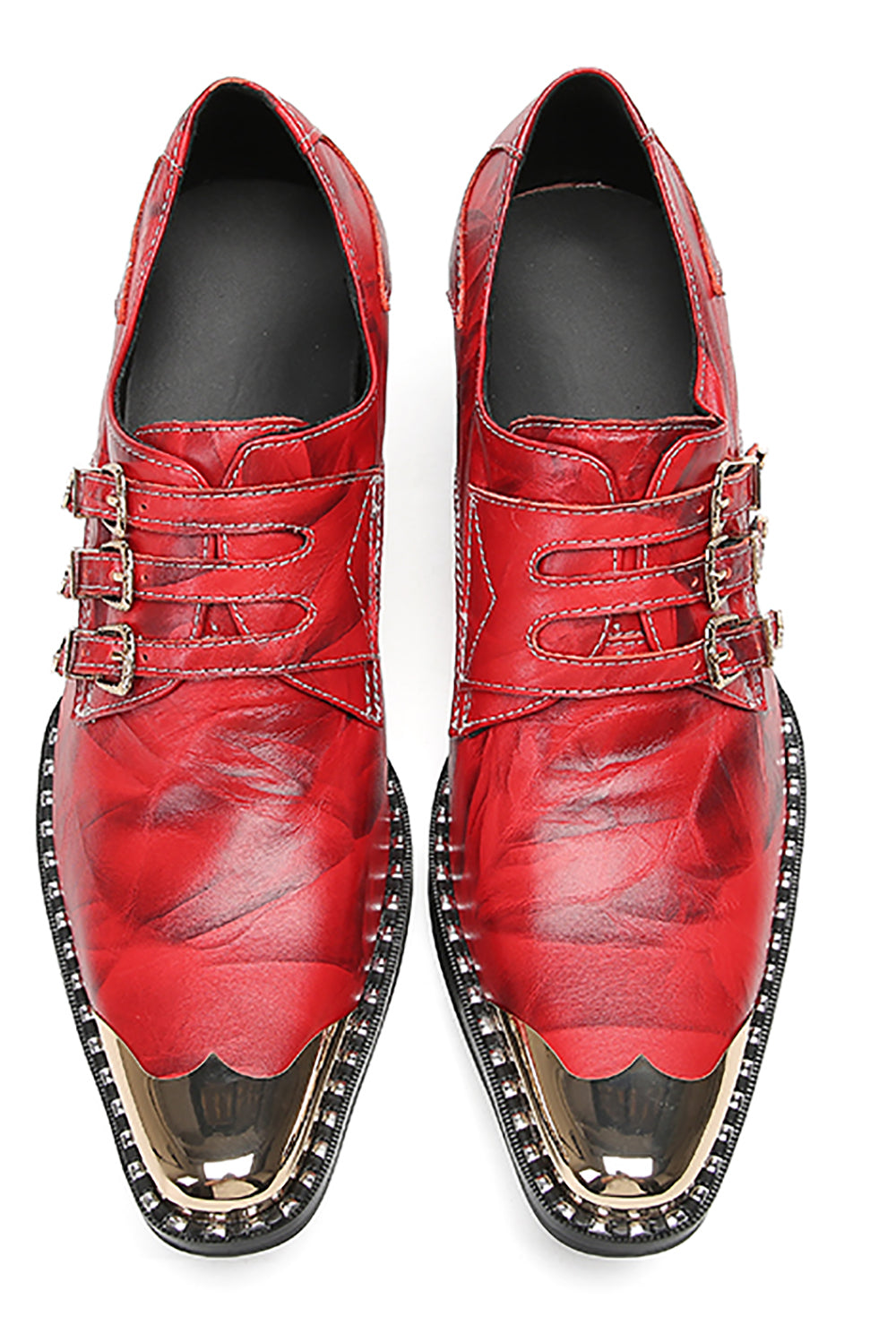 Mens Metal-Tip Toe Buttons Slip On Genuine Leather Western Loafers