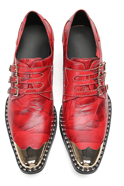Mens Metal-Tip Toe Buttons Slip On Genuine Leather Western Loafers