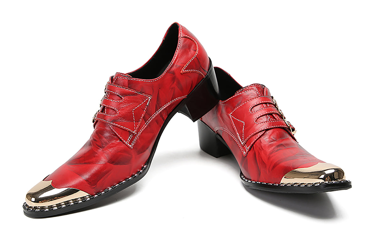Mens Metal-Tip Toe Buttons Slip On Genuine Leather Western Loafers