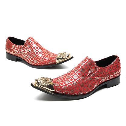 Mens Metal-Tip Pointed Toe Fashion Slip On Western Loafers