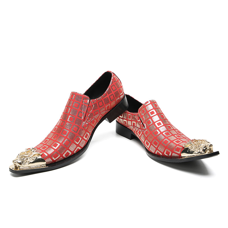 Mens Metal-Tip Pointed Toe Fashion Slip On Western Loafers