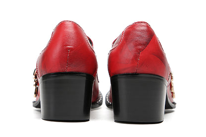 Mens Metal-Tip Toe Buttons Slip On Genuine Leather Western Loafers