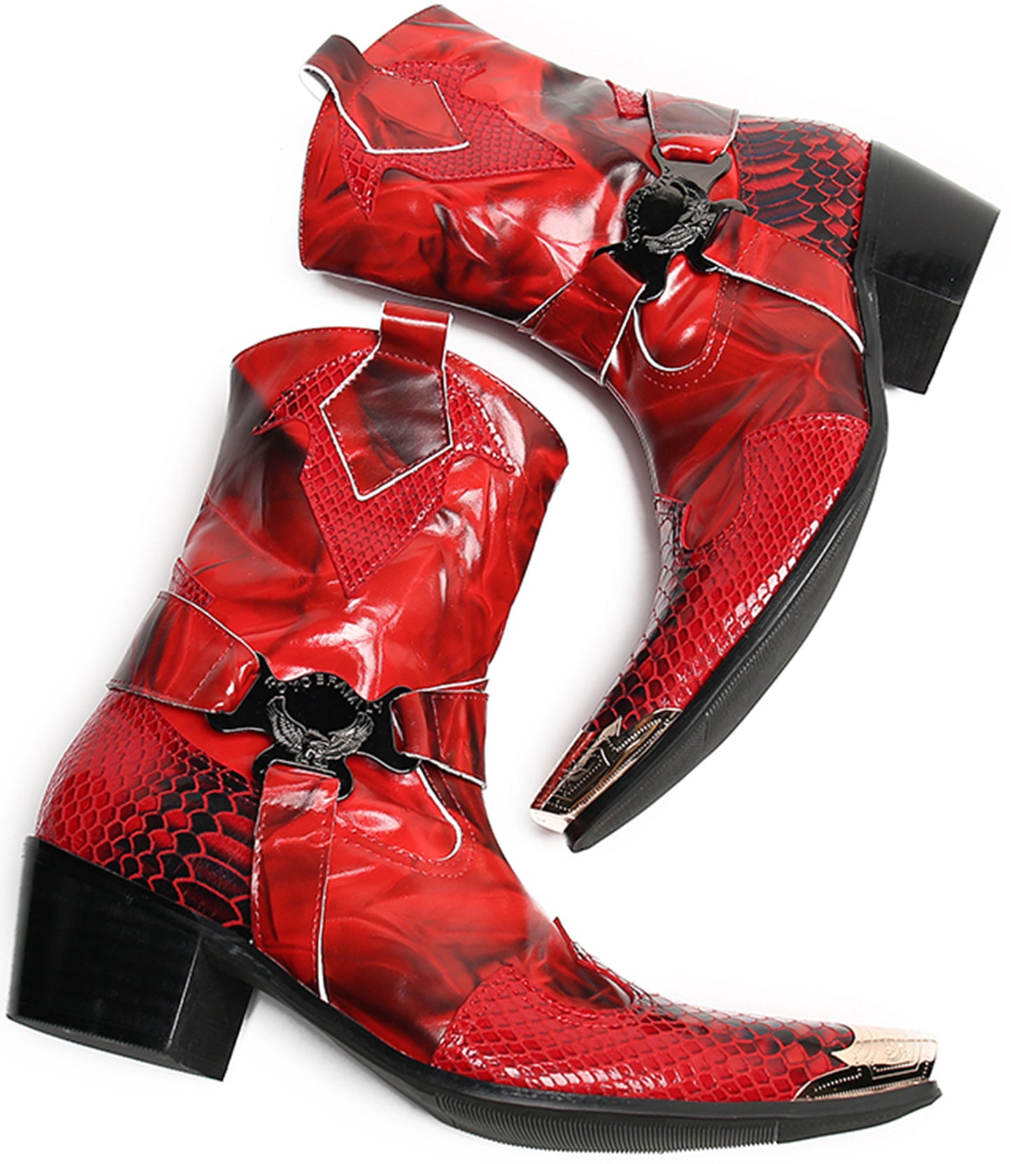 Mens Top-Grain Leather High Top Western Cowboy Boots