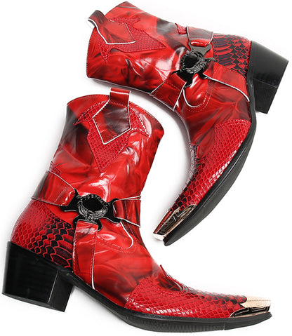 Mens Top-Grain Leather High Top Western Cowboy Boots