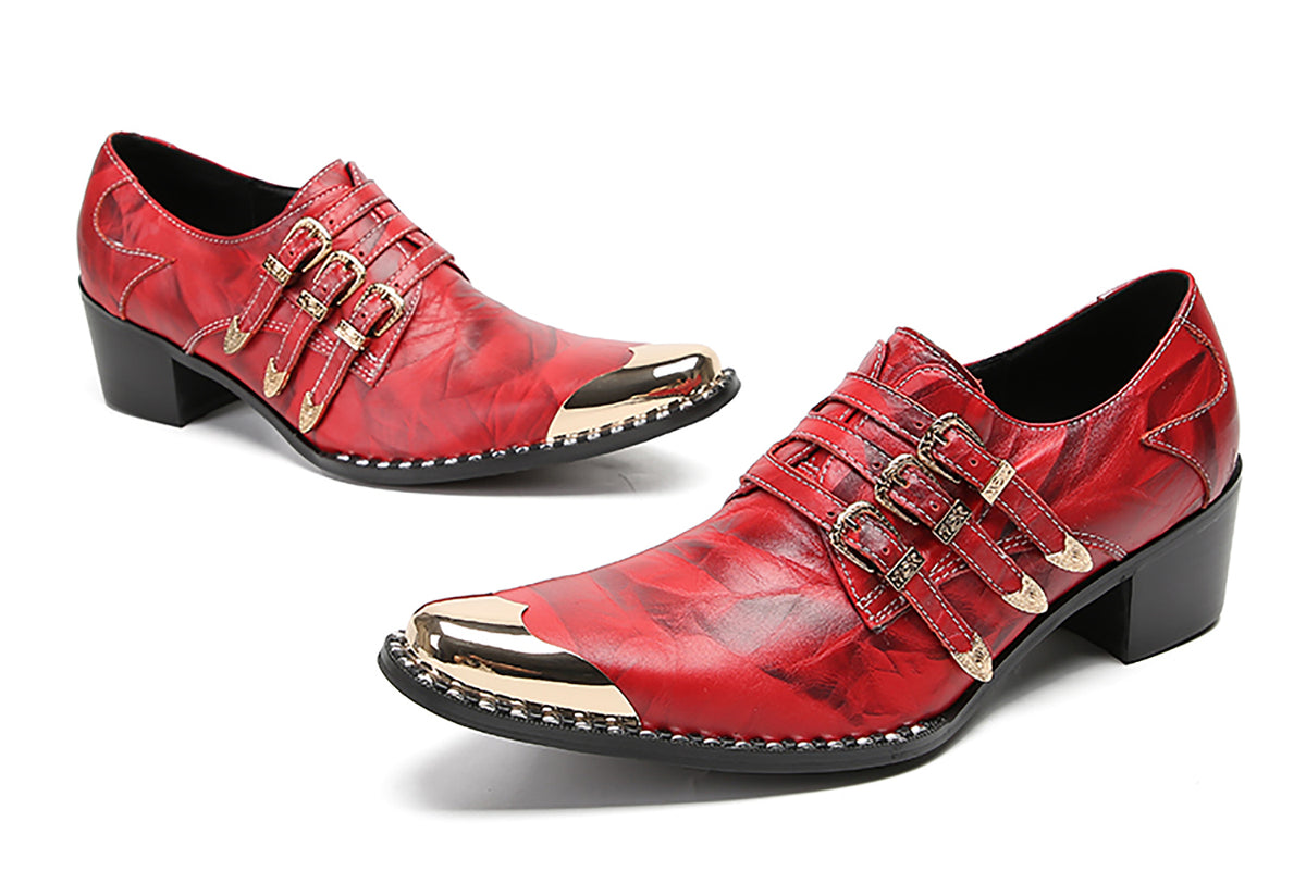 Mens Metal-Tip Toe Buttons Slip On Genuine Leather Western Loafers