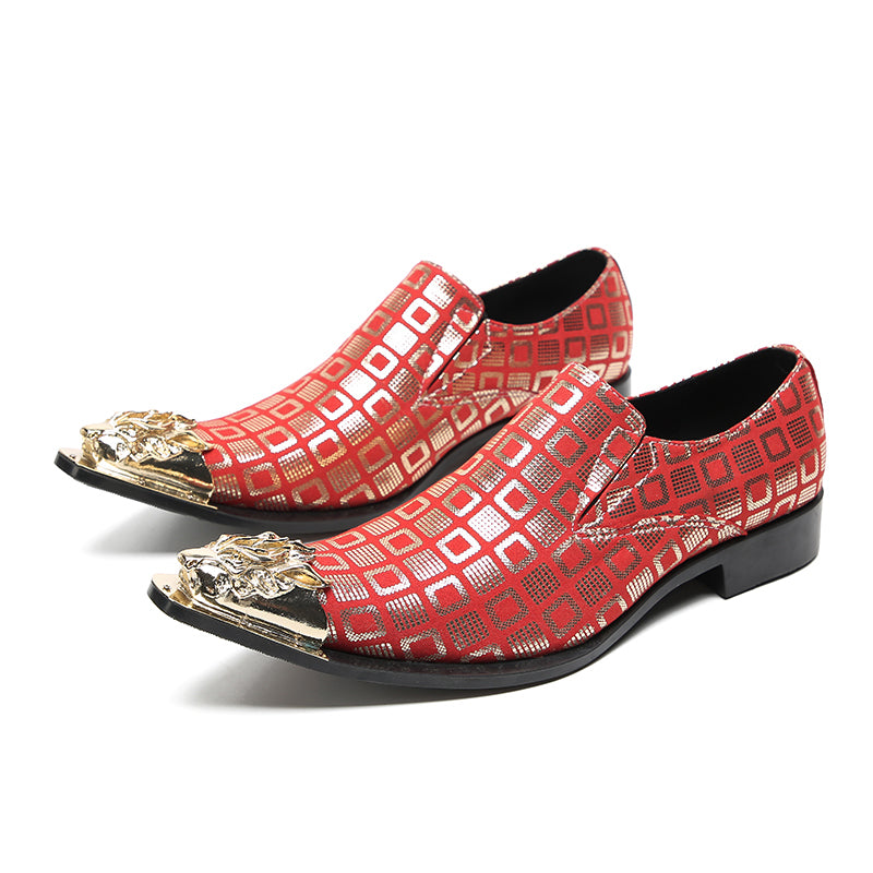 Mens Metal-Tip Pointed Toe Fashion Slip On Western Loafers