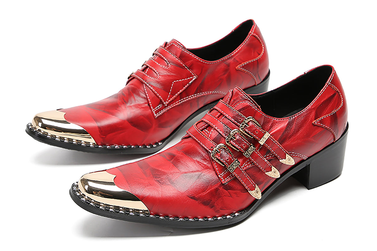 Mens Metal-Tip Toe Buttons Slip On Genuine Leather Western Loafers