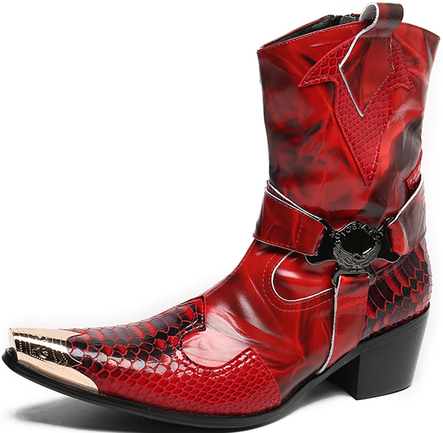 Mens Top-Grain Leather High Top Western Cowboy Boots