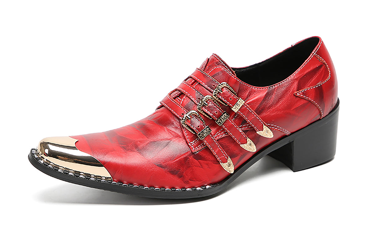 Mens Metal-Tip Toe Buttons Slip On Genuine Leather Western Loafers