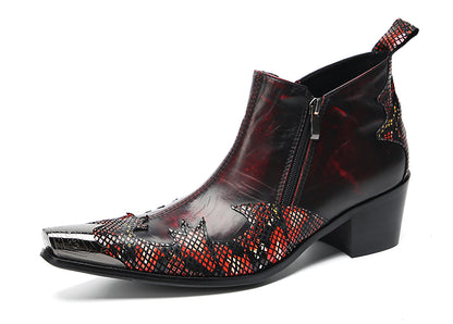 Mens Metal Pointed Toe Zipper Dress Ankle Western Boots