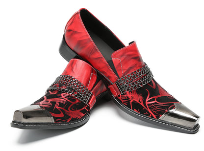 Mens Metal Pointed Cap Chain Decor Slip-On Dress Western Loafers
