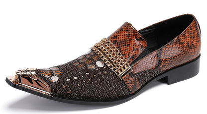 Mens Gold Chain Sparkling Party Disco Metallic Tip Western Loafers