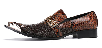 Mens Gold Chain Sparkling Party Disco Metallic Tip Western Loafers