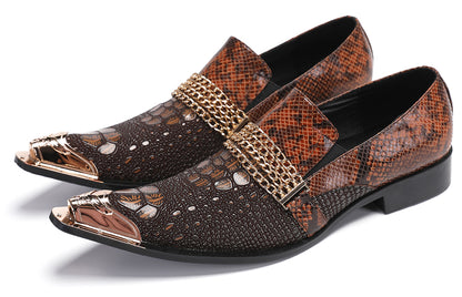 Mens Gold Chain Sparkling Party Disco Metallic Tip Western Loafers