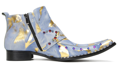 Mens Double Buckle Fashion Casual Coloful Beads Ankle Boots
