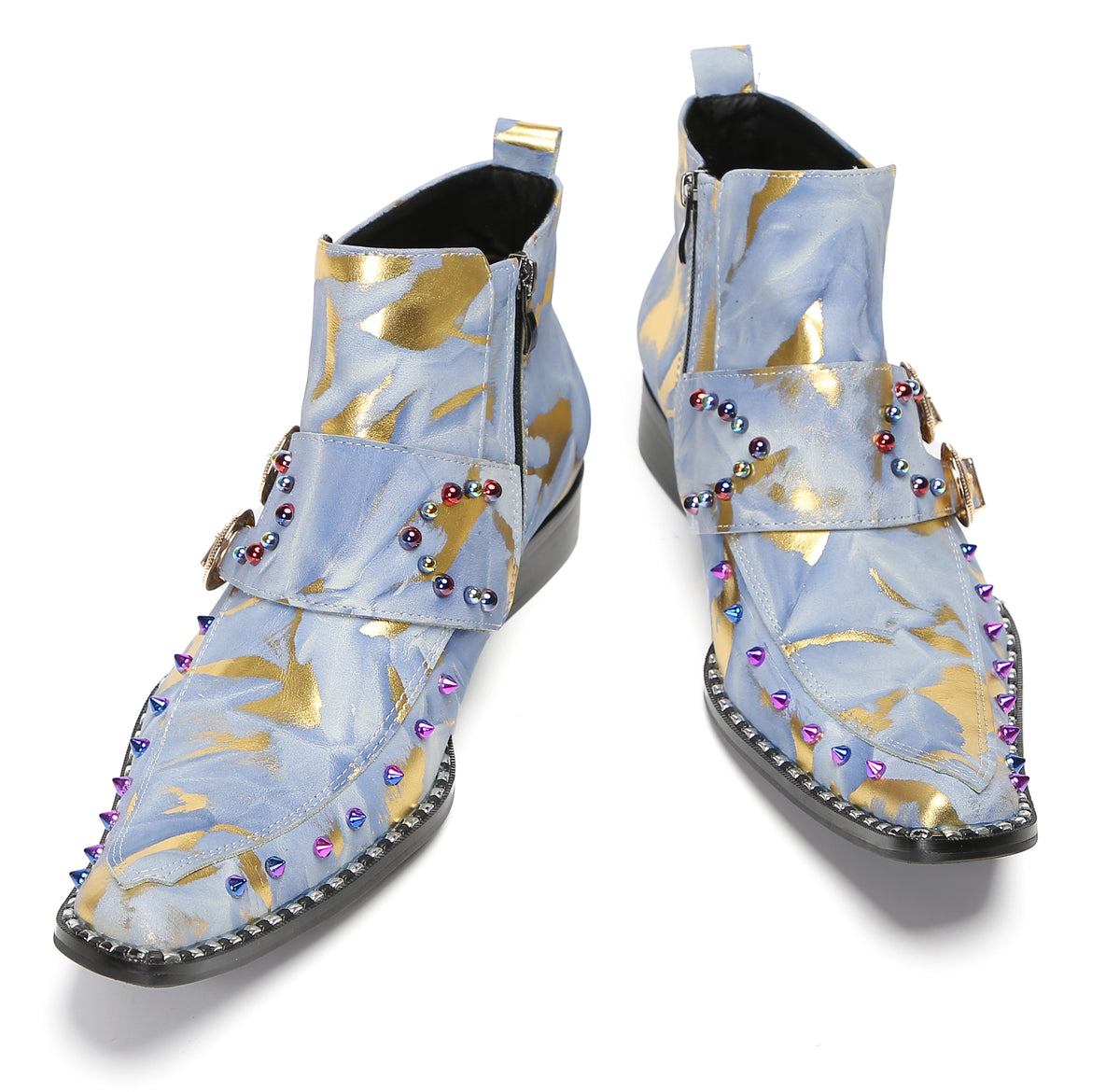 Mens Double Buckle Fashion Casual Coloful Beads Ankle Boots